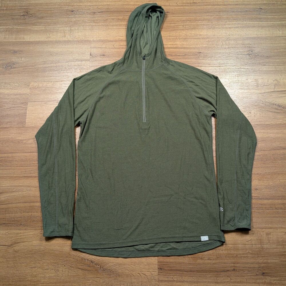 Merino Tech Half Zip Hoodie Mens Large Green 190 Performance Weight Merino Wool
